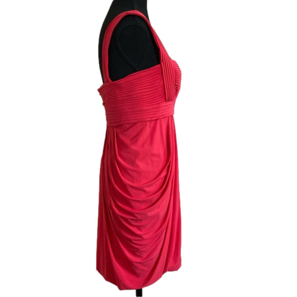 BCBGMAXAZRIA red draped bubble hem pleated bodice sleeveless mini dress.… - Picture 3 of 11